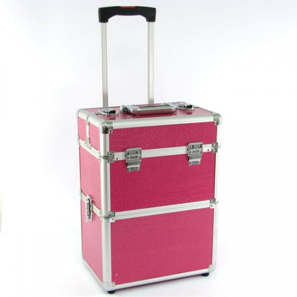 Geanta-cosmetica-makeup-manichiura-roz cu troliu detasabil Genti / valize trolere